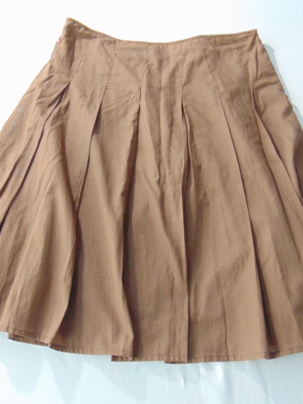 Papaya Brown Pleated A-Line Skater Skirt.